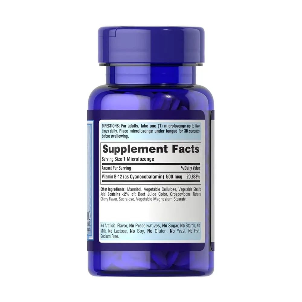 Витамины и минералы Puritan's Pride Vitamin B-12 500 мкг Sublingual 100 микро леденцов - фото 2