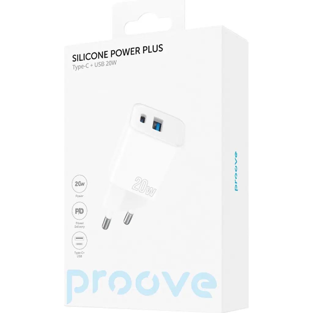 Сетевое зарядное устройство Proove Silicone Power Plus 20W USB-C/USB-A White (WCSP2011002) [130278] - фото 5