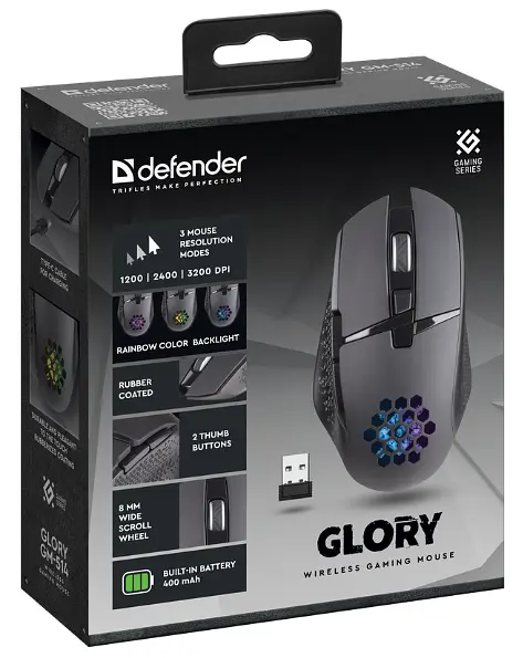Миша Defender Glory GM-514 Wireless чорний (52514) (6918403) - фото 6