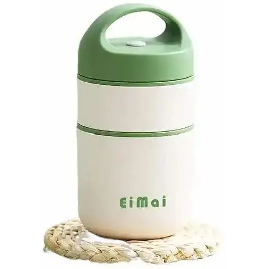 Термос для еды - ланчбокс EiMai 0,68л пищевой термос с контейнером white-green - фото 2