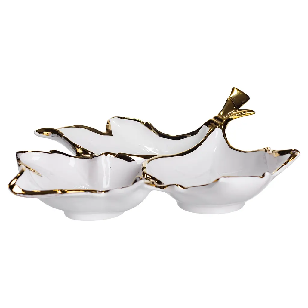 Тарелка для подачи на 3 секции для закусок 37×28×7.5 (см) меновщица Белый с золотом Yiwu ZBSY-14 - фото 3