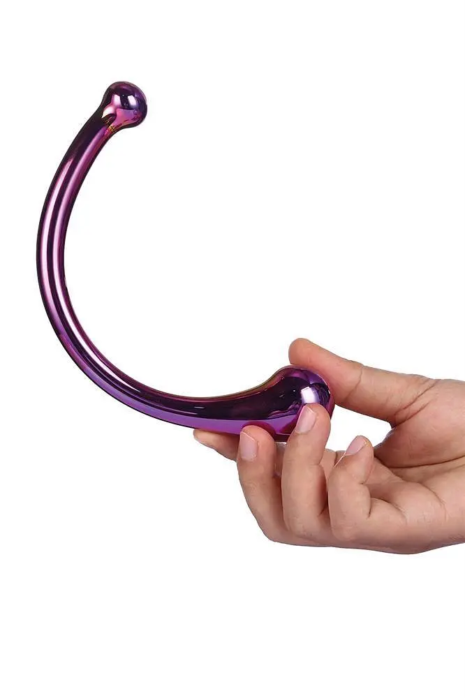 Двосторонній фалоімітатор Glamour Glass Curved Wand 17 см мульті - фото 4
