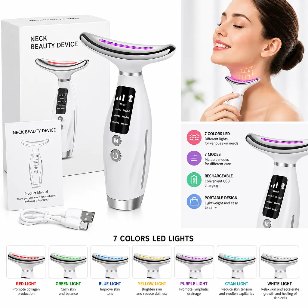  Масажер для шиї та обличчя з підігрівом NeckLift Pro 7 в 1 LED - фото 2