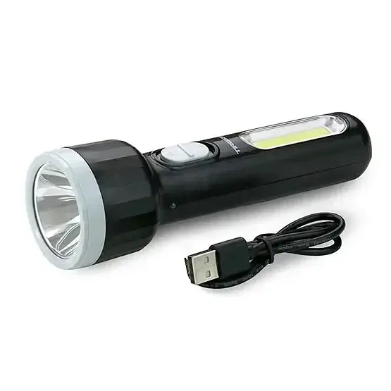 Ліхтар акумуляторний ручний 5 LED та 2W COB бічна панель зарядка USB світить до 6 годин 1200mAh ліхтарик Tiross TS-1856 чорний