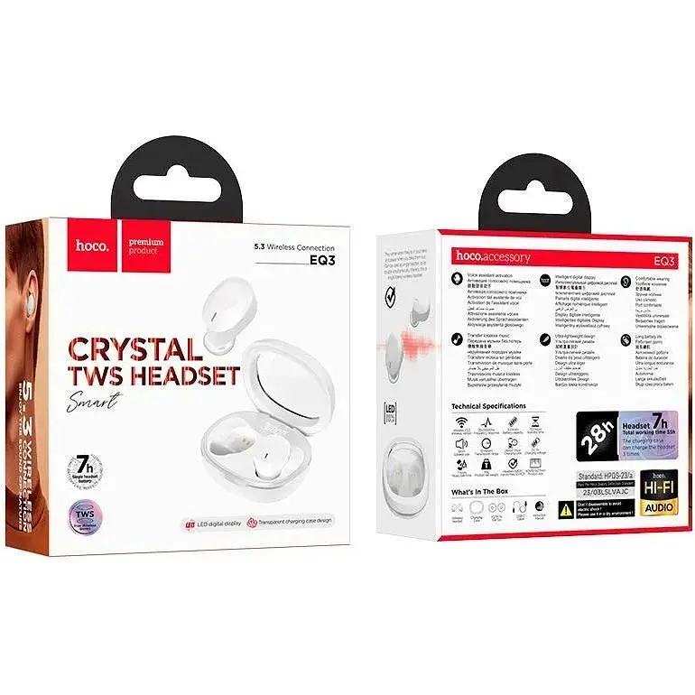 Наушники Hoco Smart true wireless BT headset EQ3 белые 7 часов - фото 4