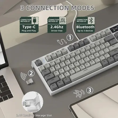 Клавіатура бездротова K86, Retro Grey, Bluetooth 5.0 / 2.4GHz USB / Type-C, механічна ( Attack Shark teh0028302 - фото 4