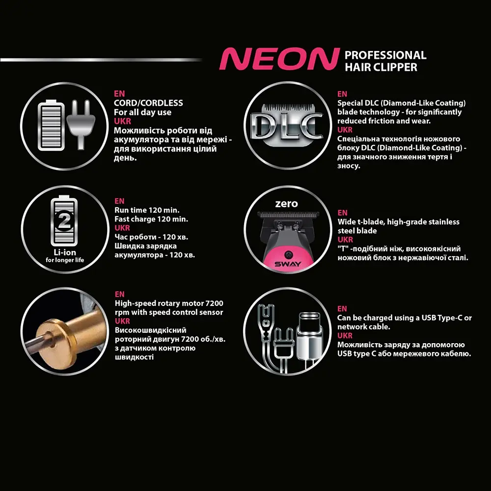 Професійний тример для стрижки Sway Neon Hair Trimmer - фото 4