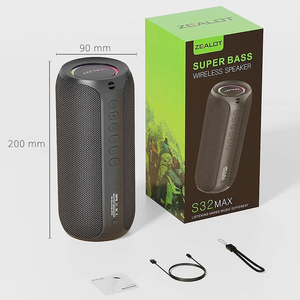 Портативна bluetooth колонка Zealot S32 Max з LED підсвічуванням чорний - фото 4