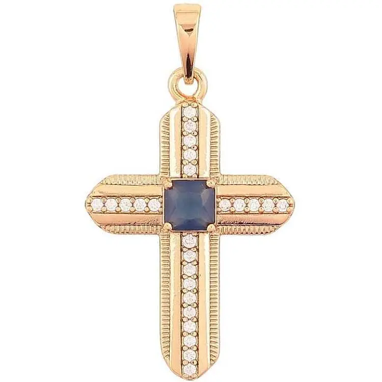 Кулон XUPING Позолота 18K "Хрест із цирконієм і синім кристалом" для ланцюжка 271479