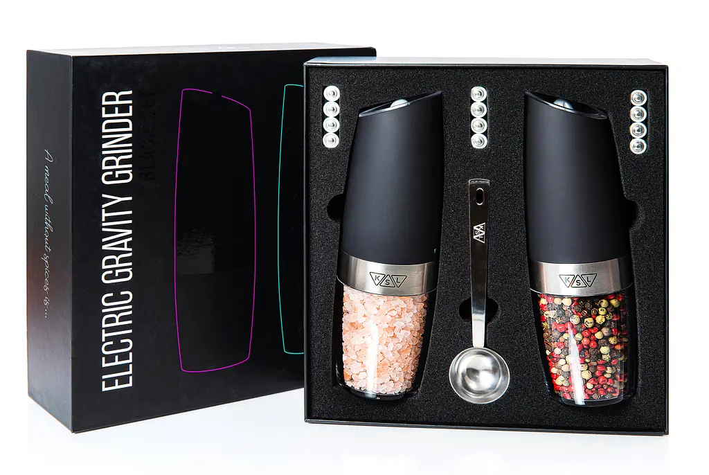 Электрическая гравитационная мельница для соли и перца KSL, набор из 2 шт, черный - фото 2