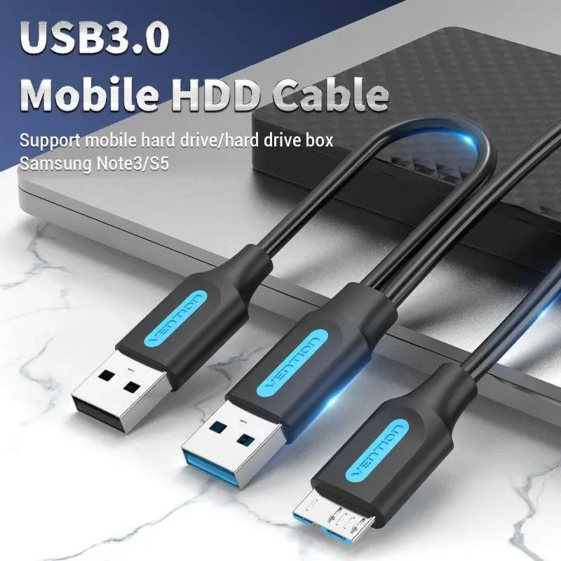 Кабель Vention USB 3.0 A Male to Micro-B Male Cable with USB Power Supply PVC Type 0.5m Black (CQPBD) - фото 2