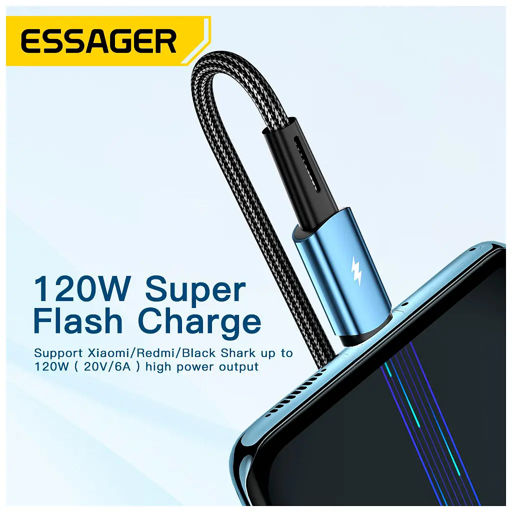 Дата кабель USB 2.0 AM to USB-C 2.0m 120W black Essager (EXC120-CGA01-P) - фото 4