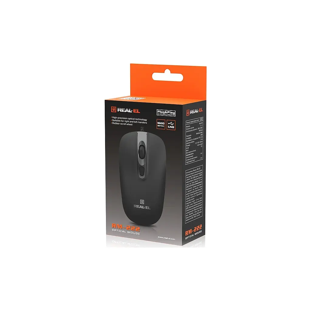 Мишка REAL-EL RM-222 USB Black/Gray (EL123200040) - фото 10