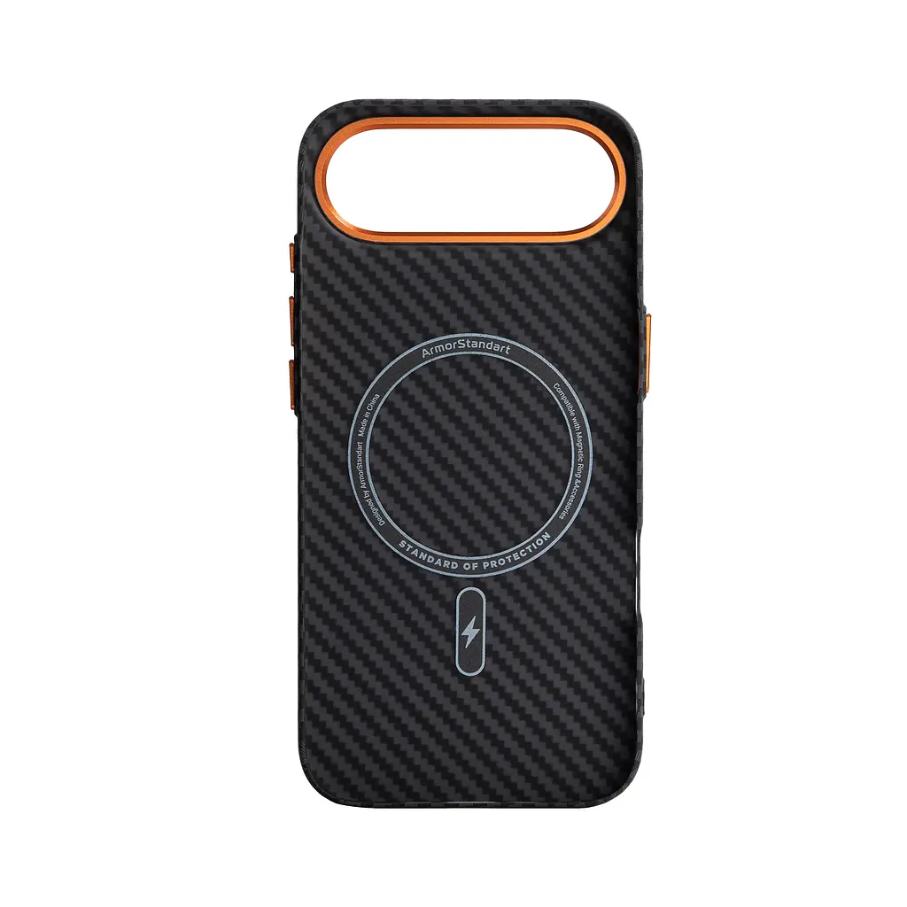 Карбоновый чехол для Apple iPhone 17 Air, LikeCarbon2 SE MagCase, черный, тонкий защитный чехол-панель из поликарбоната с магнитами N52, MagSafe, противоударный, совместим с беспроводной зарядкой, приподнятые края для защиты камеры - фото 2
