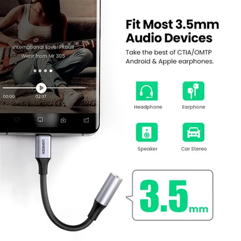 Перехідник USB-C to 3.5mm F 0.10m AV161 Ugreen (80154) - фото 3