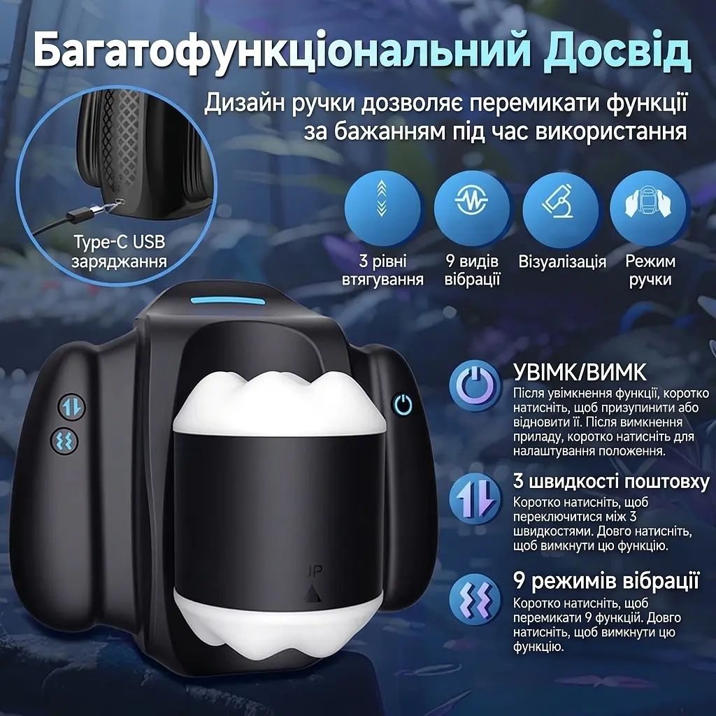 Автоматичний мастурбатор HANDYCUM з тримачем для телефону 9 режимів 3 швидкості TPE Чорний - фото 5