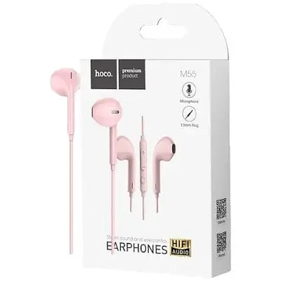 Пластикові навушники Hoco M55 у форм-факторі Apple EarPods рожеві 6957531099925 - фото 5