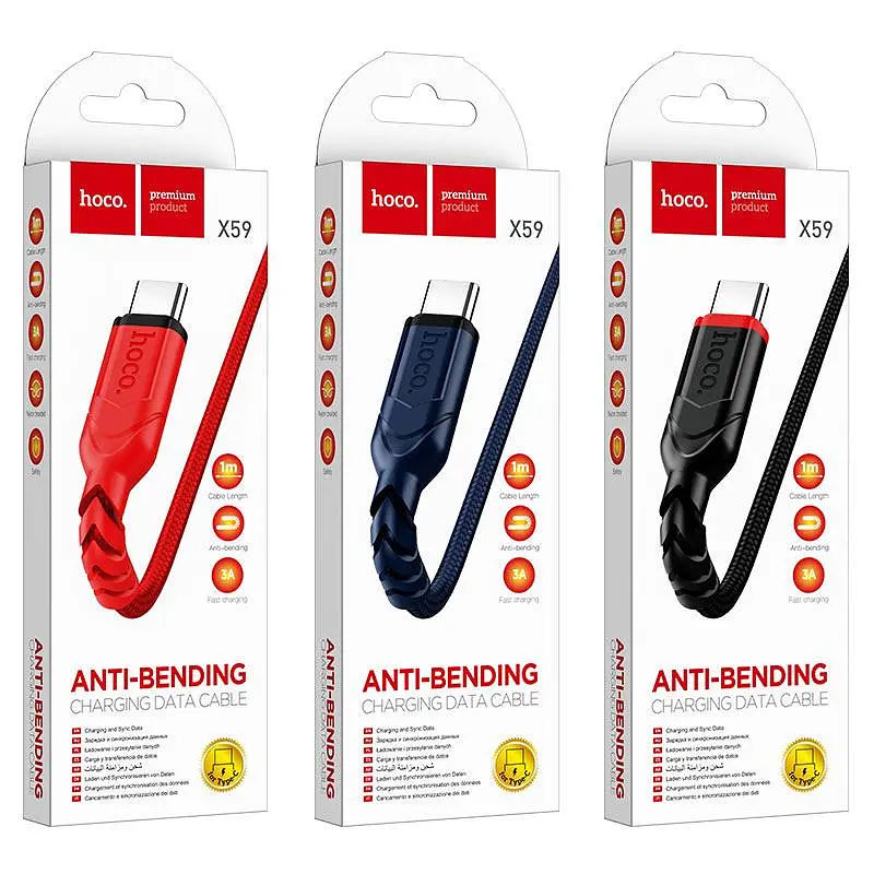 Кабель Hoco X59 USB to Type-C 3A 1 м nylon TPE connectors блакитний - фото 3