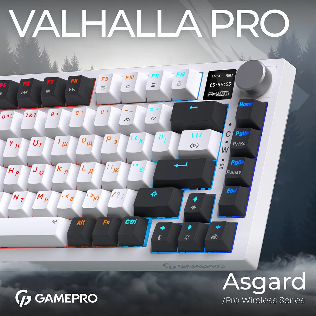 Клавіатура бездротова GamePro Asgard Valhalla QLAB Sakura Switch White With Display (MK160-W-D-QS-PRO) - фото 6