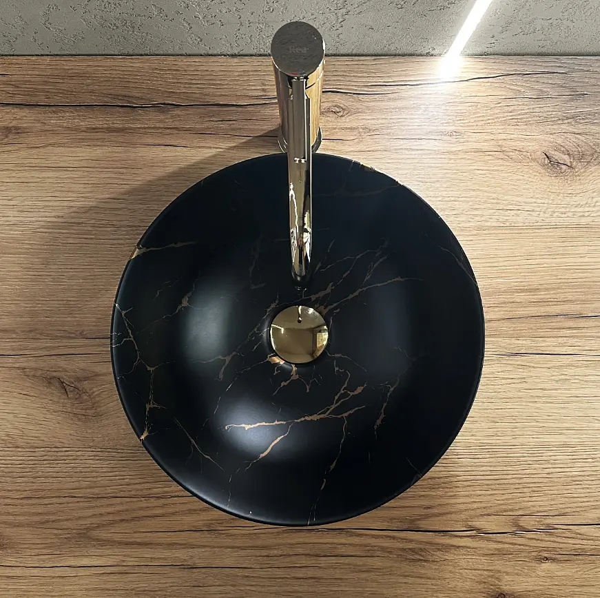 Умивальник Rea Stella black marble brushed накладний REA-U9086, Чорний матовий - фото 3