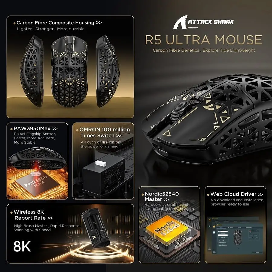 Мишка ATTACK SHARK R1 Wireless Gaming Mouse (R1-3311B) чорна - фото 8