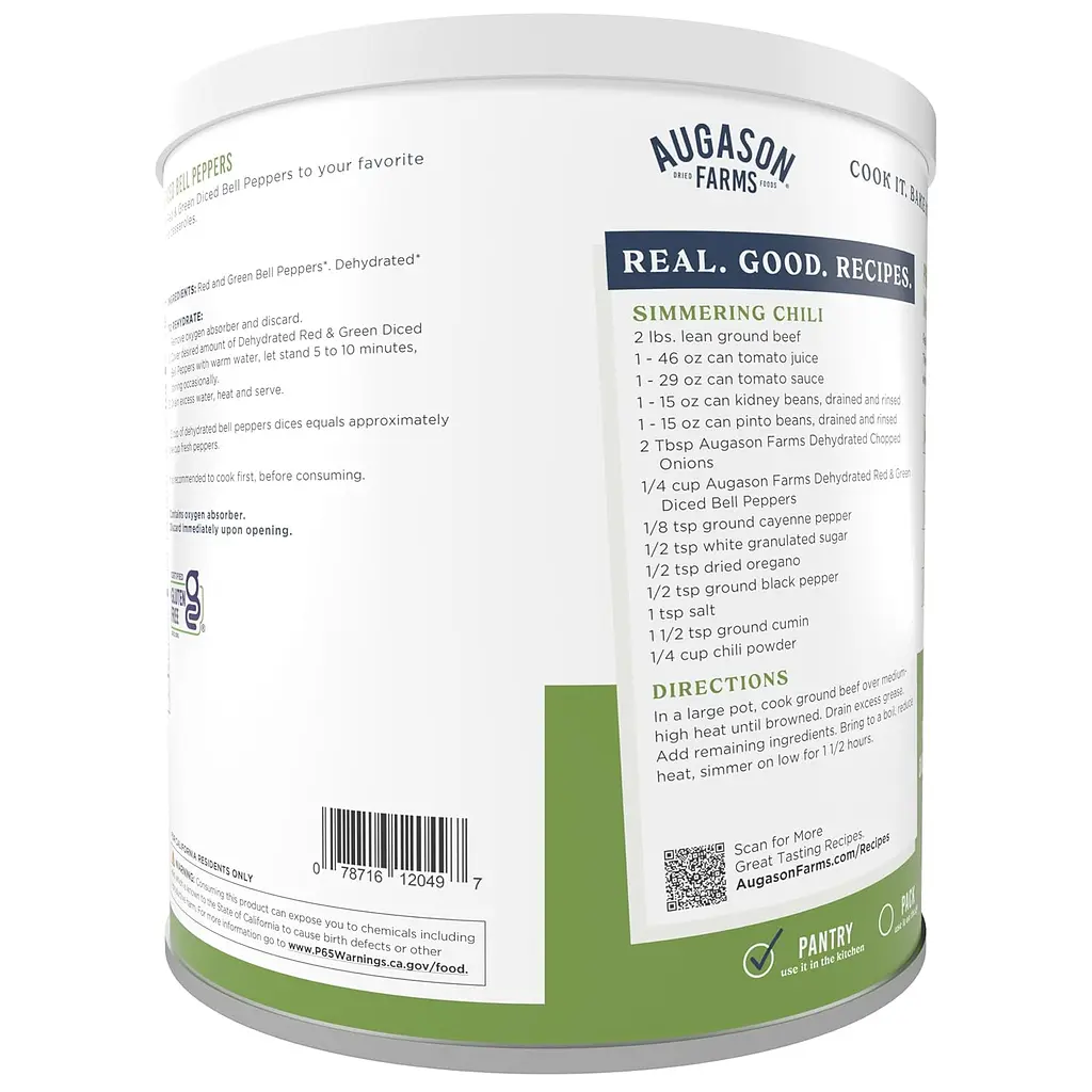 Перець нарізаний сублімований з великим терміном придатності 25 років Augason Farms, 113 порцій (101203) - фото 2