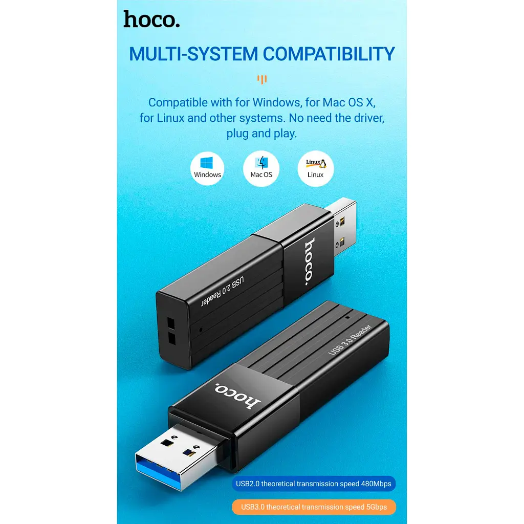 Зчитувач флеш-карт HOCO USB3.0 to microSD, microSDHC, microSDXC, SD, SDHC, SDXC, HB20 Black (6931474735218) - фото 7