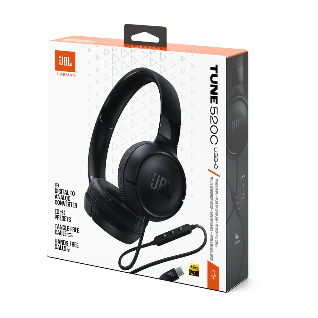 Навушники накладні провідні JBL Tune 520C USB-C штекер чорний - фото 8