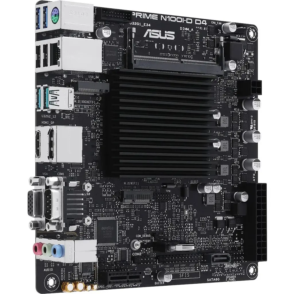 Материнська плата Asus Prime із процесором N100I-D D4-CSM, N100 (4x3.4 GHz), 1xDDR4 SO-DIMM (Max. 16Gb), UHD Graphics, 1xSATA2, 1xM.2, 1xPCI-E 3.0 x1, 8x RTL8111G, 6xUSB3.2/4xUSB2.0, VGA/HDMI/DP, Mini-ITX - фото 3