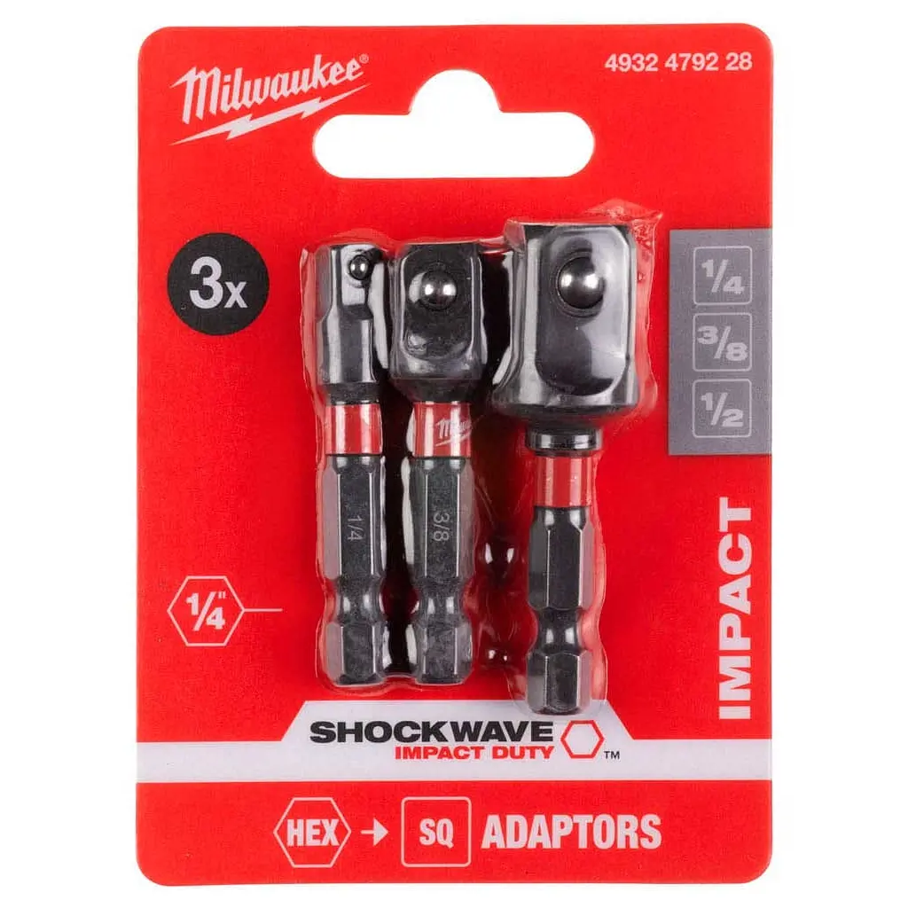 Адаптер для інструменту Milwaukee 1/4" HEX на квадрати 1/4", 3/8", 1/2" (4932479228) - фото 3