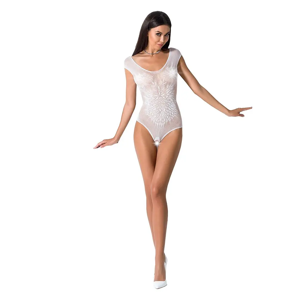 Бодістокінг Passion BS064 One Size, White, боді, закрите плече, відкритий доступ - фото 2
