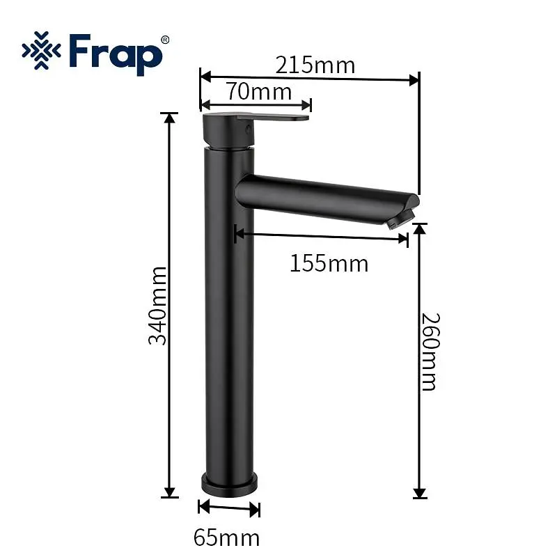 Смеситель для умывальника Frap F10801-62 высокий, черный, Черный матовый - фото 4