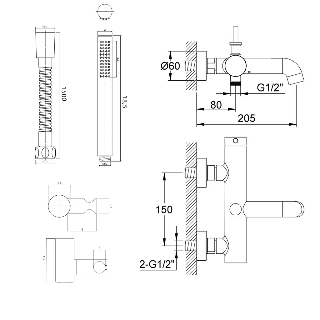 Змішувач для ванни Kohlman Axel graphite настінний KPL-QW110AG, Графит - фото 6