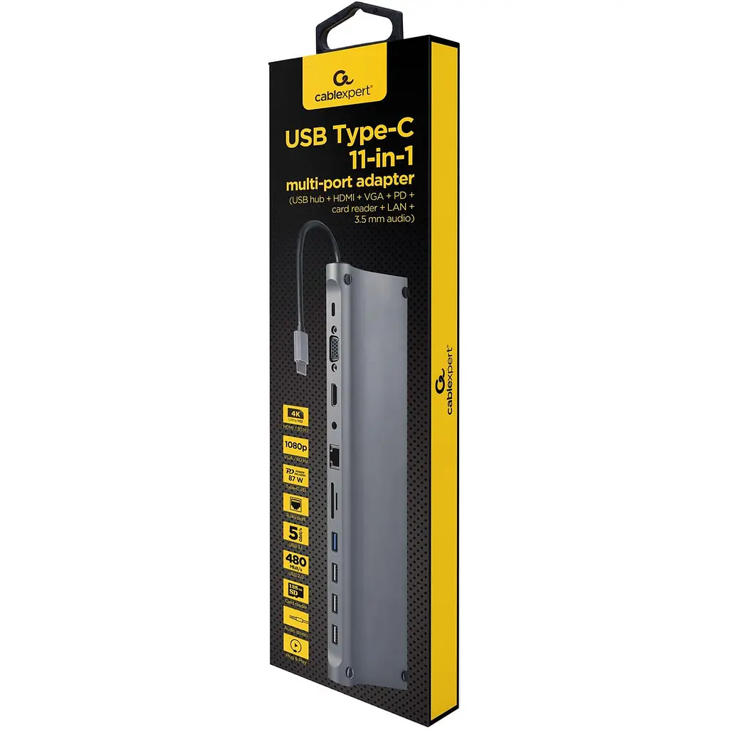 USB-Хаб Cablexpert A-CM-COMBO11-01, USB Type-C 11-в-1 (A-CM-COMBO11-01) - фото 2