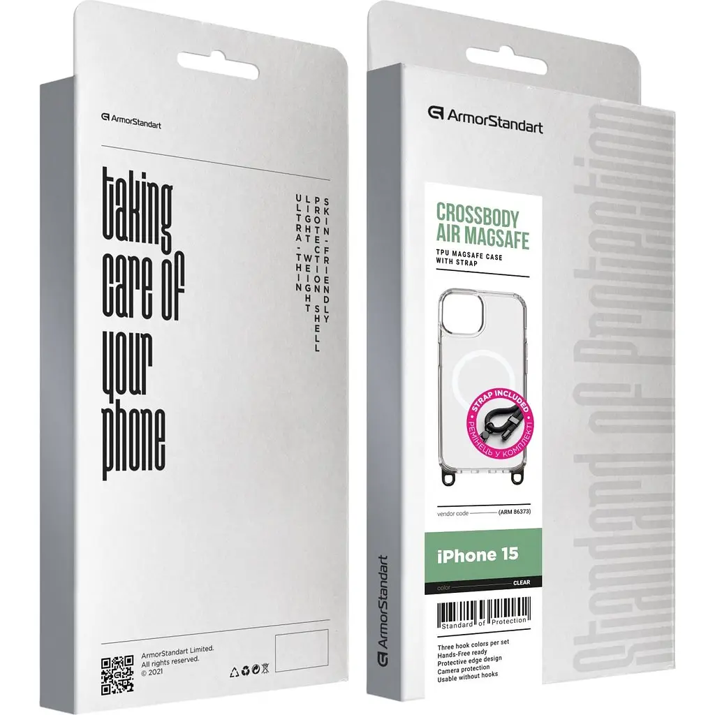Чохол ArmorStandart Crossbody Air MagSafe Rope для Apple iPhone 15 Clear (ARM86373) [169779] - фото 2