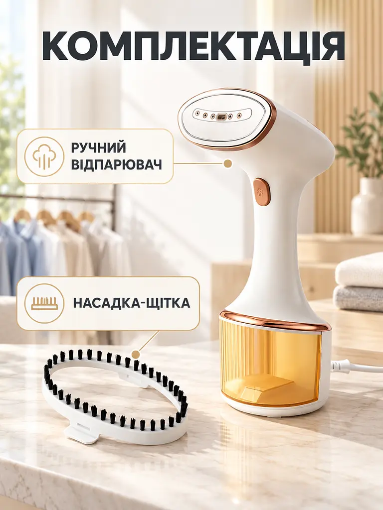 Ручний вертикальний відпарювач 1500 Вт із резервуаром 250 мл білий (37261138) - фото 8