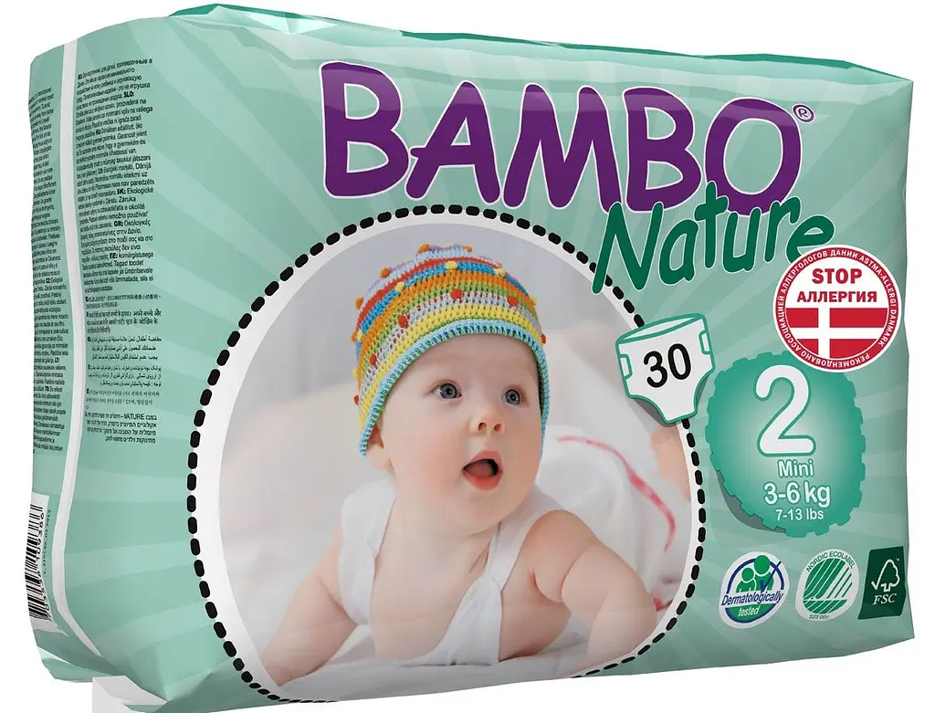 ЕКО Підгузки Bambo Nature. Розмір 2 (Mini 3-6 кг). 30 штук. Bambo Nature (310132)