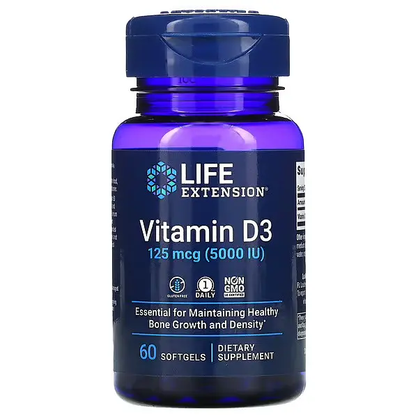 Вітамін D Vitamin D3 125 mcg (5,000 IU) 60 рідких капсул Life Extension vit0006399