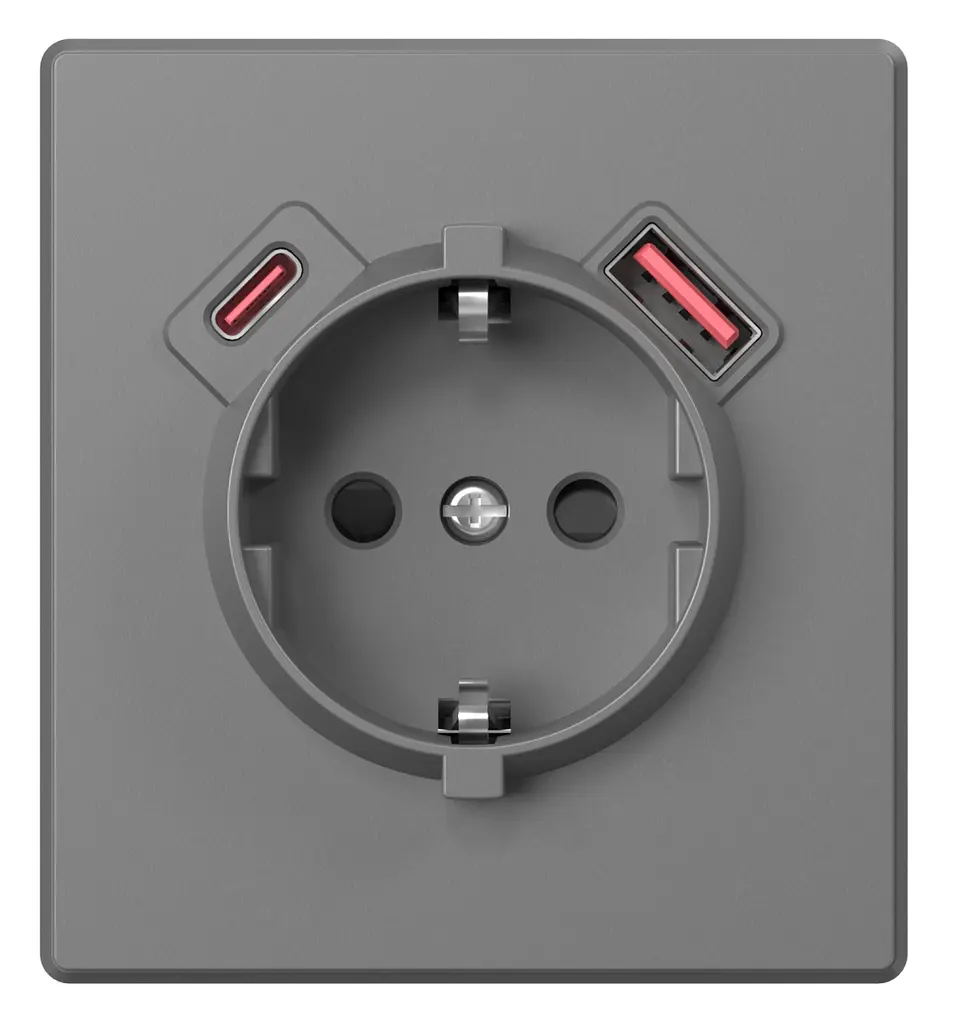 Розетка Videx Nota одинарна із заземленням USB-A+C 20W сірий графіт (VF-NT-SK1GUC-GR) - фото 2