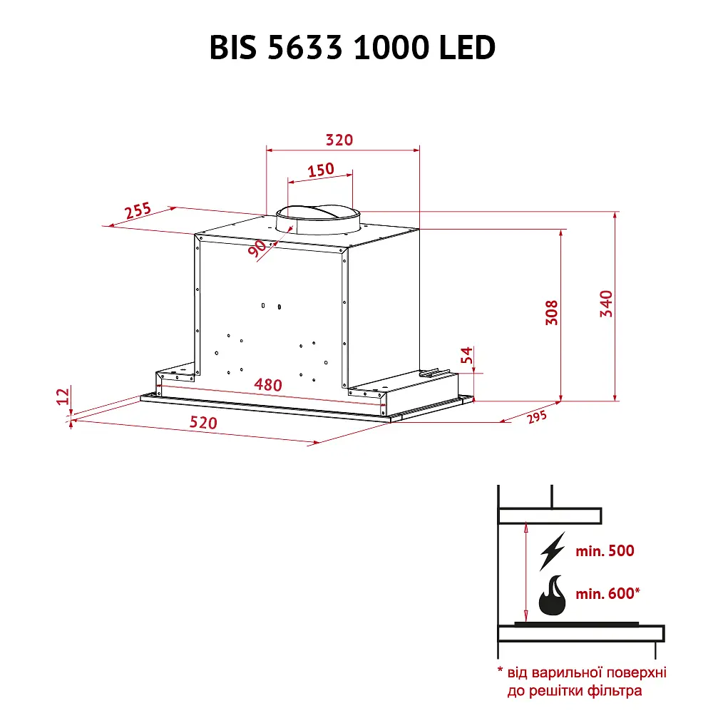 Витяжка повновбудована PERFELLI BIS 5633 I 1000 LED - фото 10