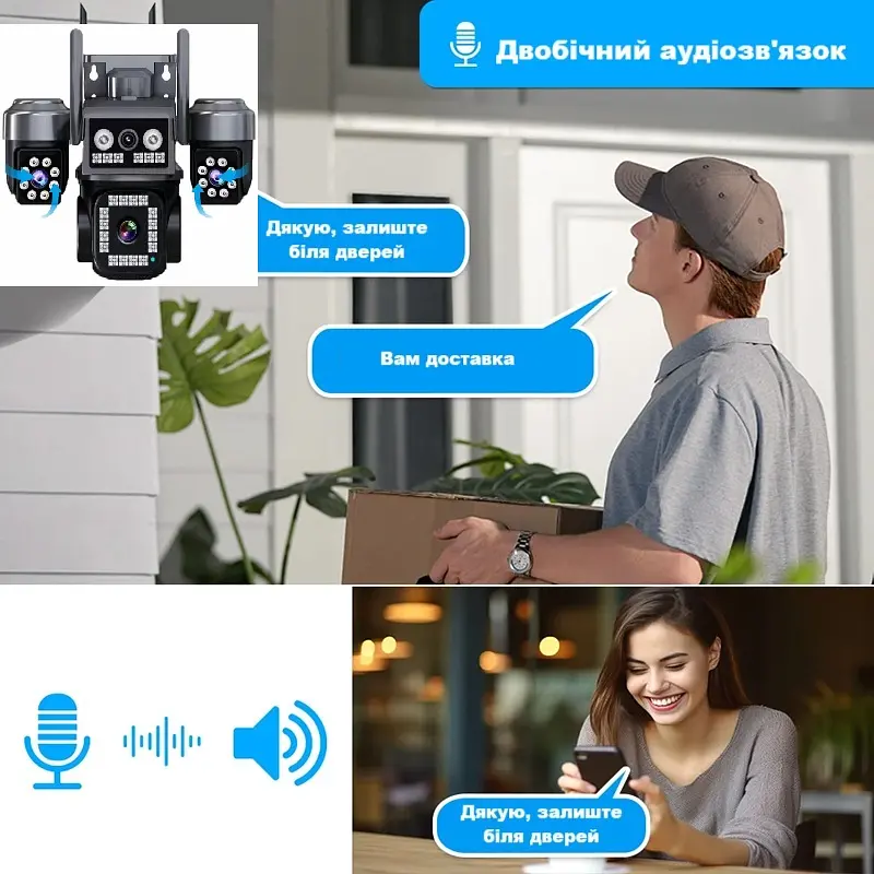 Вулична WiFi IPкамера C011W   15Мп  чорна 3 незалежних об'єктиви поворотні - фото 2