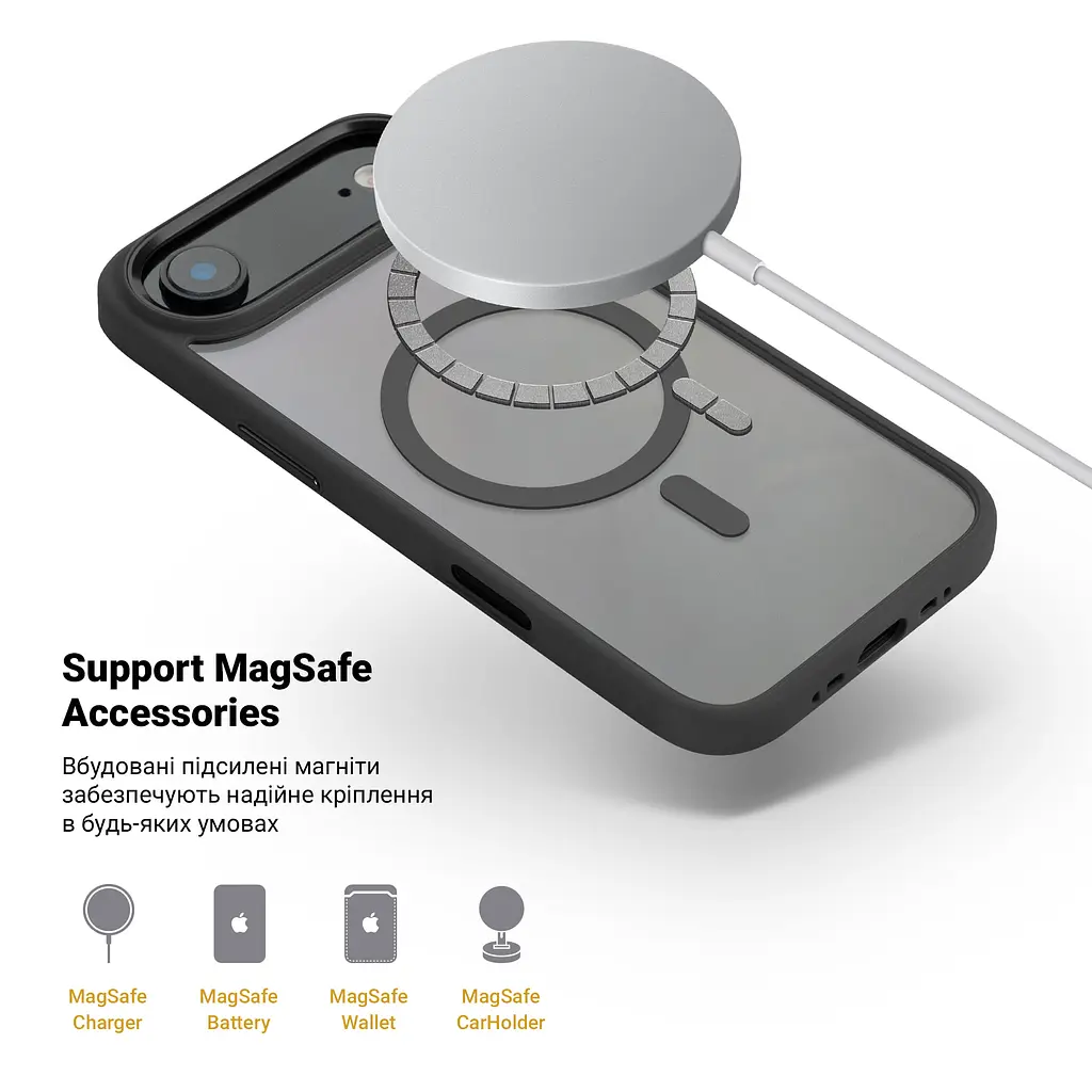 Чехол для Apple iPhone 17 Air, Unit MagSafe, черный, прозрачный, магсейф, противоударный, магнитный, панель-накладка с поддержкой MagSafe, с поддержкой беспроводной зарядки, TPU+PC, защита всего корпуса, ударостойкий, ArmorStandart (ARM90582) - фото 4