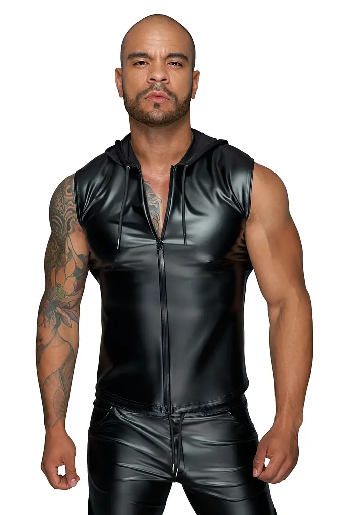 Чоловіча безрукавка з капюшоном Noir Handmade H062 Hooded Shirt, S, мокрий ефект