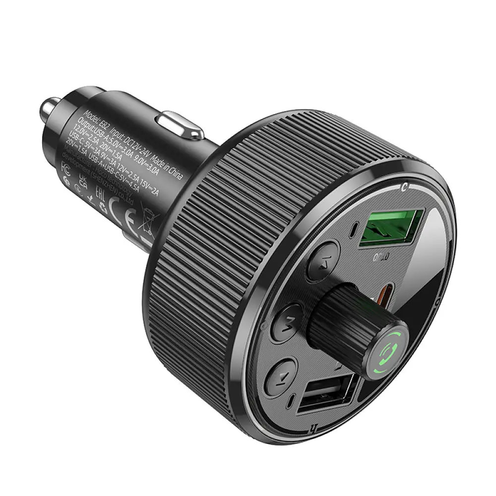 АЗП з FM-модулятором HOCO E82 Guerrero PD30W+QC3.0 car BT FM transmitter Black - фото 6