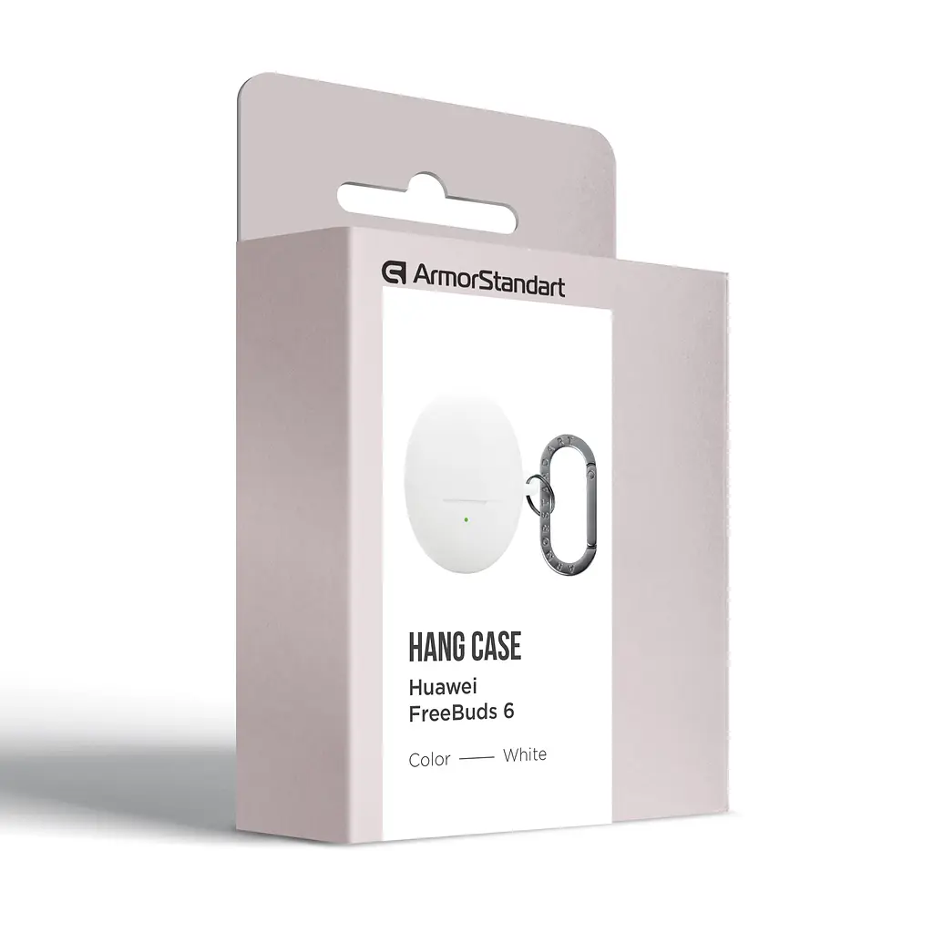 Силіконовий чохол для навушників HUAWEI FreeBuds 6, Hang Case, білий, ультратонкий захисний кейс товщиною 2 мм, захист від подряпин, пилу та ударів, компактний, з карабіном для кріплення, ArmorStandart (ARM86145) - фото 3