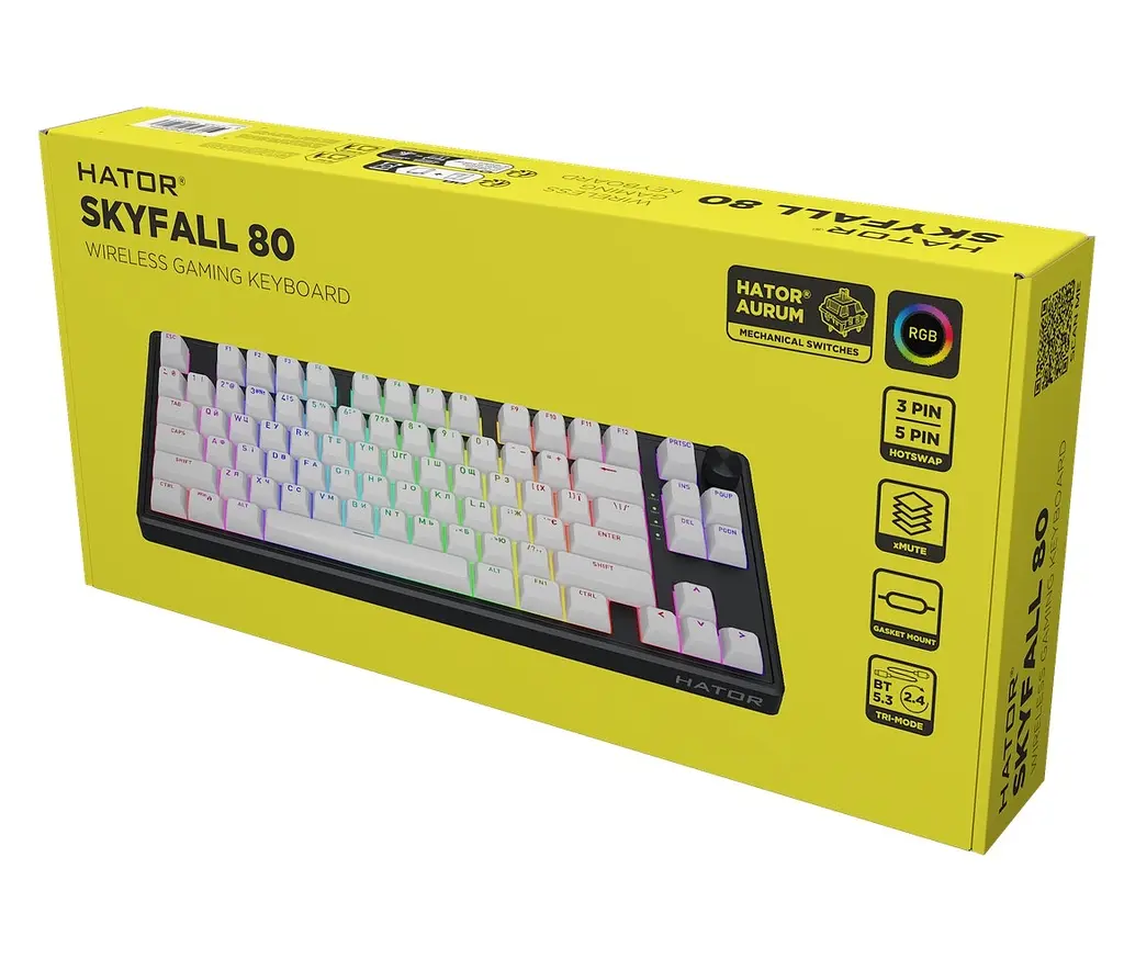 Клавиатура игровая механическая HATOR HTK-3180-UA Wireless Skyfall 80 Black-White - фото 7