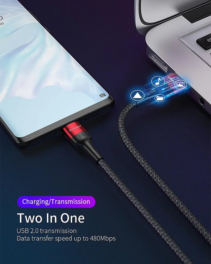Зарядный кабель Super Quick Charge ESSAGER 5A Type-C 1метр - фото 6