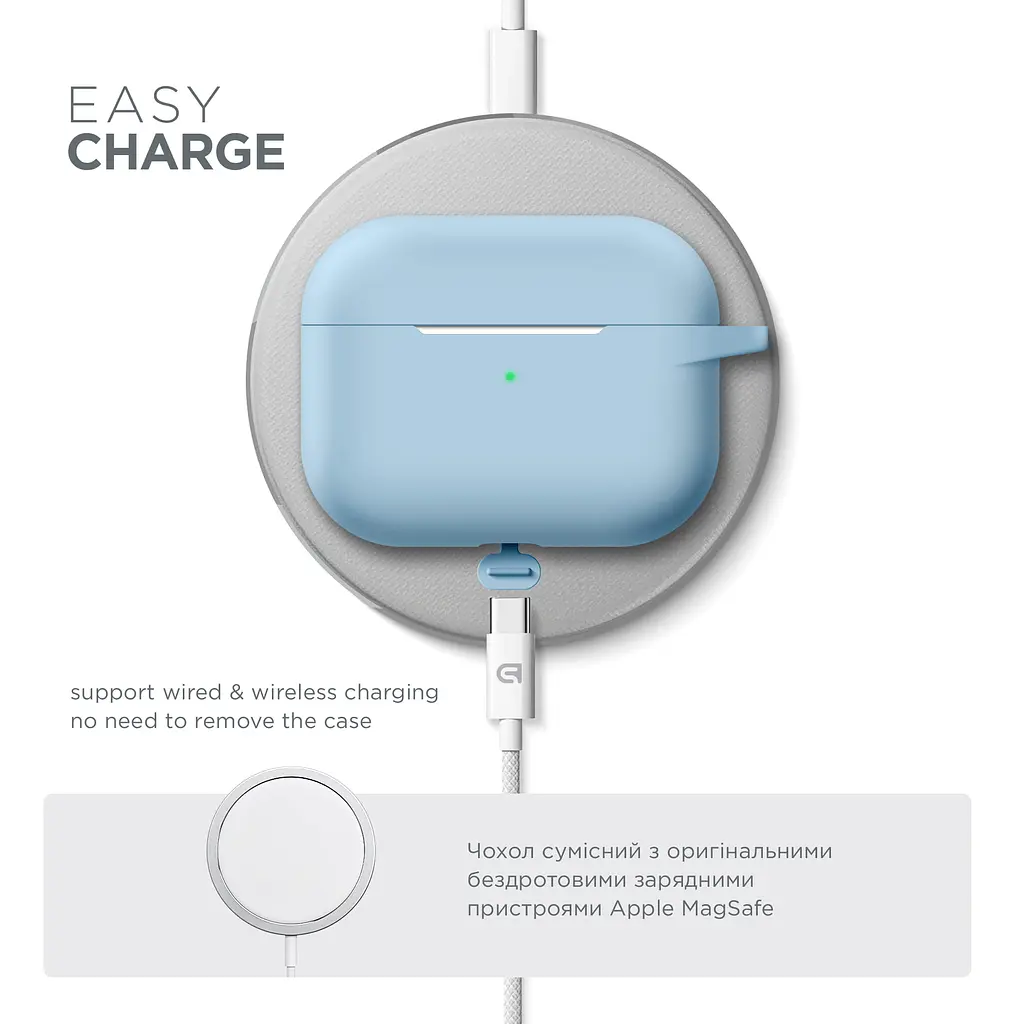 Силіконовий чохол для навушників Apple AirPods Pro, Hang Case, блакитний, ультратонкий захисний кейс товщиною 2 мм, захист від подряпин, пилу та ударів, компактний, з карабіном для кріплення, ArmorStandart (ARM56063) - фото 7