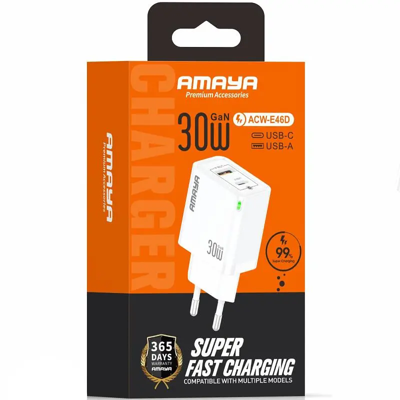 МЗП E46D PD30W+QC3.0 GaN (1USB-A/1C) White Amaya teh0029578 - фото 2