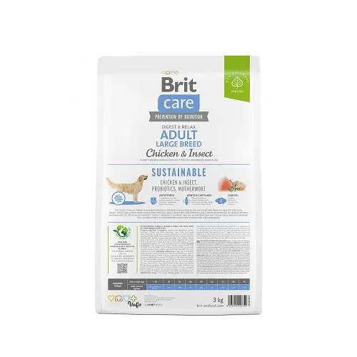 Сухий корм Brit Care Dog Sustainable Adult Large Breed для собак великих порід, з куркою та комахами, 3 кг - фото 5